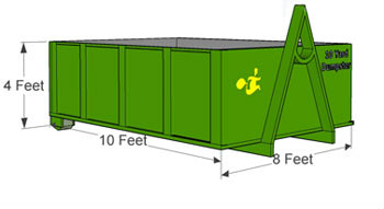 10 Yard Dumpster dimensions: 10' L × 8' W × 4' H